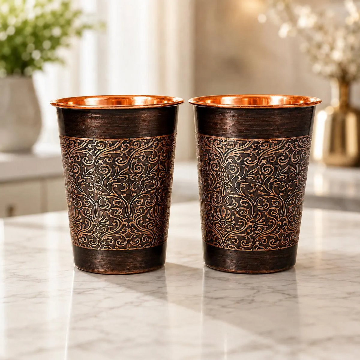 Nancy’s Floral Pure Copper Drinking Cups Set of 2